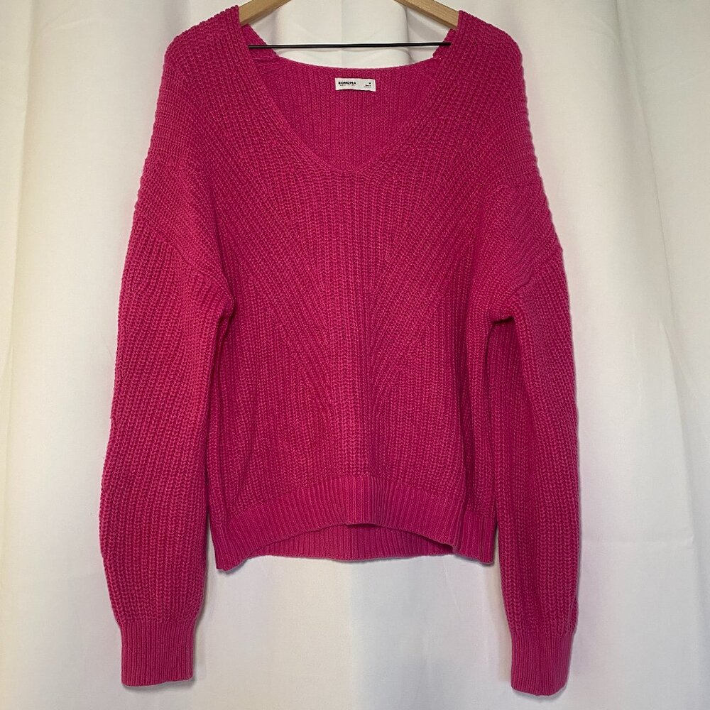 Sonoma Goods For Life Chunky Sweater Womens M Hot Pink Slouch Shoulder 80's EUC